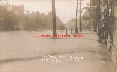 Unknown Location, RPPC, Central Avenue During June 24 1910 Storm, Flood, Photo