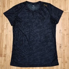 TYR Shirt Womens Large Black Camouflage Short Sleeve Stretch Lightweight Gym Run