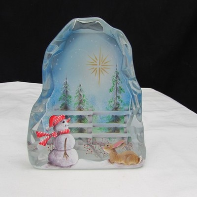 Fenton Crystal GSE Snowman Hand Painted Iceberg Paperweight LE 2018 M230