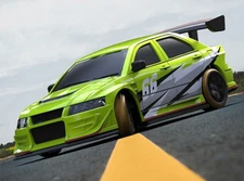 RC 1/76 Micro Car MITSUBISHI LANCER EVOLUTION Drift w/ LED Lights -GREEN-C66
