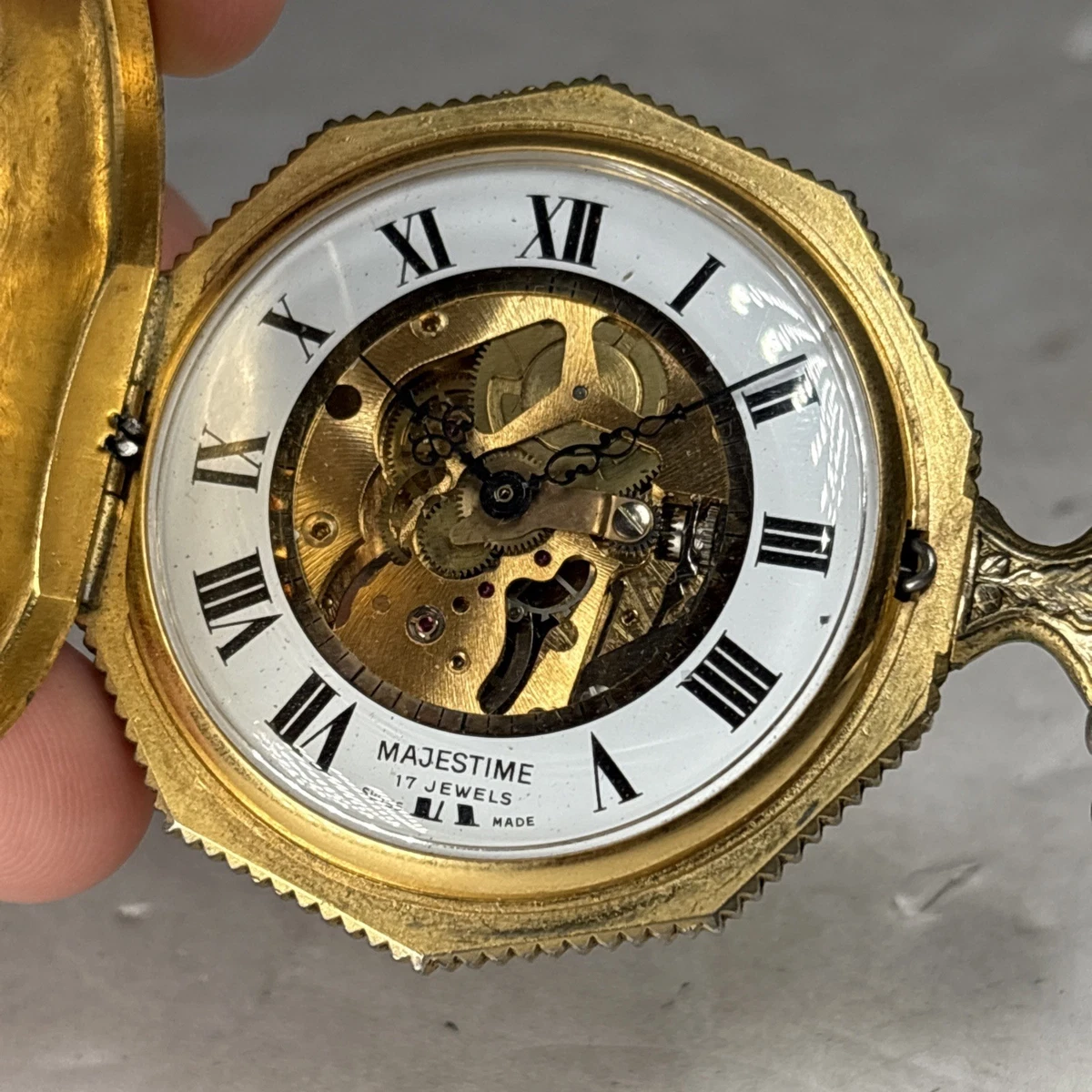 Majestime Swiss Made Pocket Watch 17 Jewels Skeleton Design