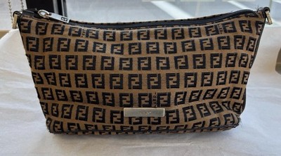 Fendi ( Made In Italy ) Double F Crossbody Small Brown Canvas/Leather Hand Bag