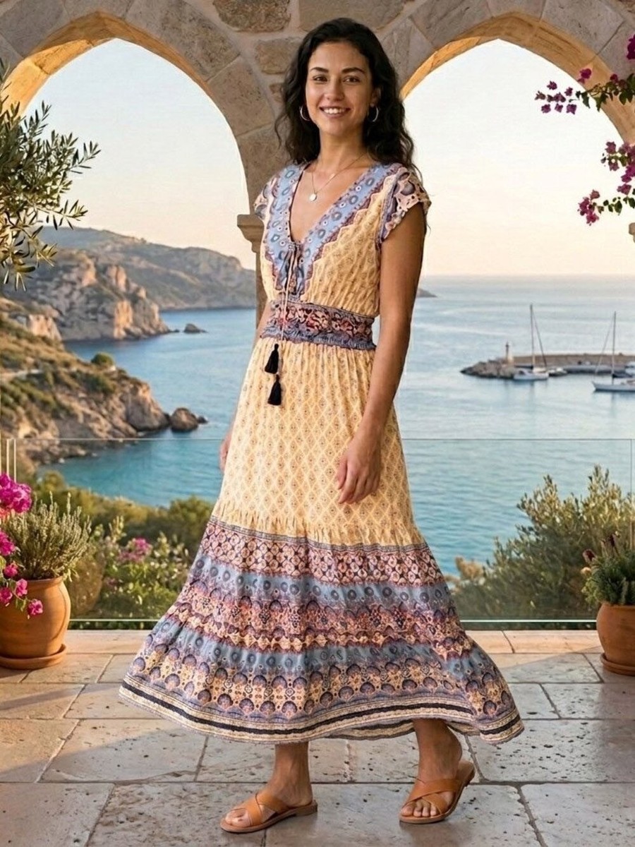 100 rayon maxi dress Angie Rayon Pullover Tassel Tie Maxi Dress Size Small NWT