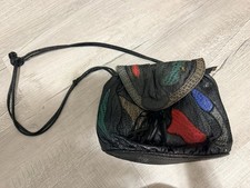 Vintage 80s/90s Black Multicolor Leather Cross Body Bag