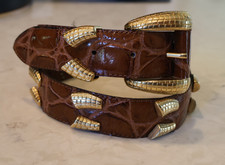 Vintage Crisca Brown Leather Belt Brass BROWN Glazed Croc Pattern 30/ MED 1261