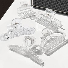 AHONEY 5 Pack Clear Claw Hair Clips, Large 5 Count Pack of 1 ,