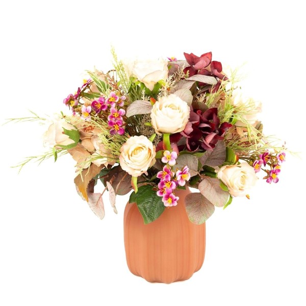 artplants Deko Herbstlicher Blumenstrauß Feala, Apricot-Pink, 35Cm, Ø35Cm-image