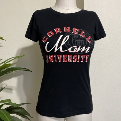 Cornell University Mom S Fitted Short Sleeve T-Shirt Black Crew Neck Top Russell
