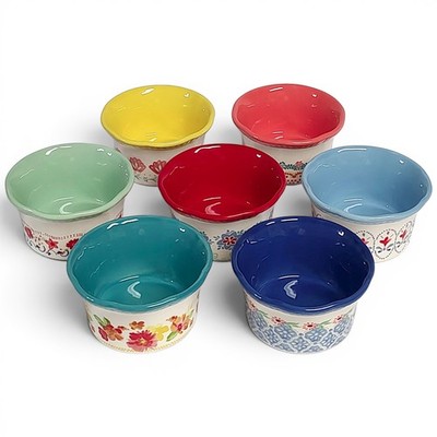 Full Original 7pc The Pioneer Woman Floral Medley Stoneware Ramekin Set 4.25''