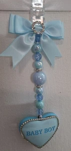 Pram charms*new* baby boy wording on blue love heart With Mixed Beads Blue Bow  