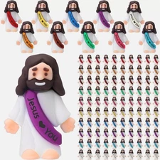 100 Pcs Little Jesus Figures Mini Rubber Jesus Toys Jesus Love You Multicolor