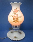 Vintage Milk Glass Boudoir Table Lamp Hurricane Flower Hand Painted Ring Tray