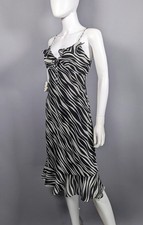 Vtg Y2K Express Slip Dress Zebra Print Babydoll Dress Indie Sleaze Midi Sz 3/4