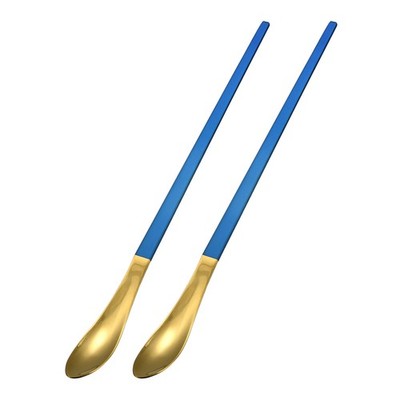 Set of 2 Long Sleeve Cocktail Spoon Stirring Spoons (Blue Gold)