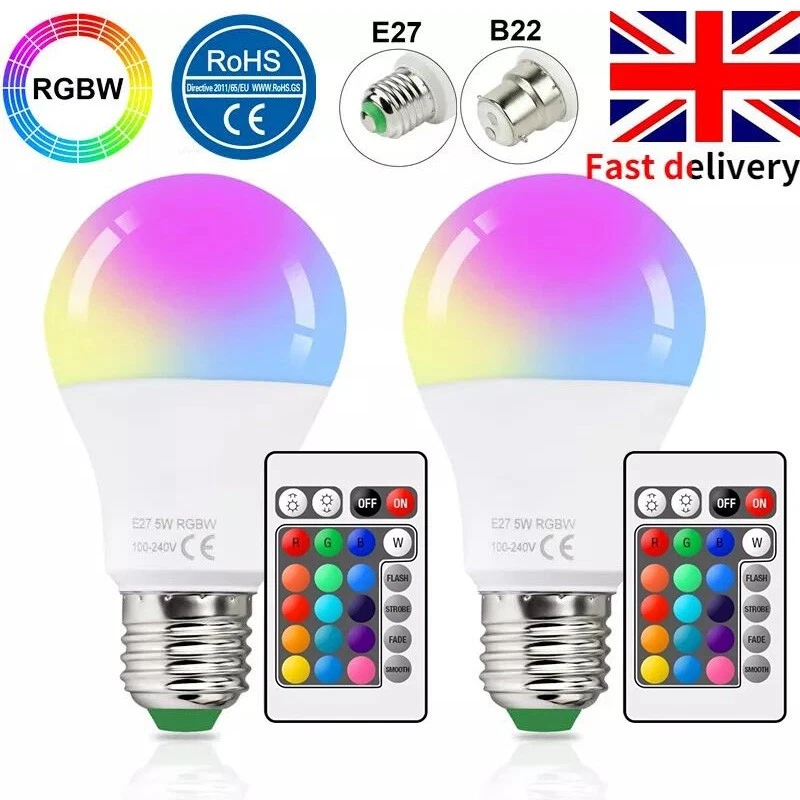 CLAONER 2 Pack RGB Led Bulb Light 16 Colour Changing Remote Control Screw Lamp E27/B22