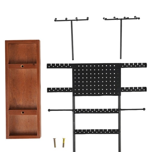 Élégant Présentoir à Bijoux 5 Niveaux En Bois Et Métal Noir – 38 Trous Pour Boucles D’Oreilles, Colliers, Bracelets & Bagues