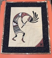 Vintage Navajo Kokopelli Hand Made Wall Fabric Hanging 16” X 13”