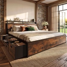 LIKIMIO King Size Storage Bed Frame with 12 Storage Drawers & Bookcase Headboard