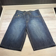 Rocawear Shorts Men's Sz 32 Blue Dark Wash Denim 5-Pocket 15" Baggy Hip Hop Zip