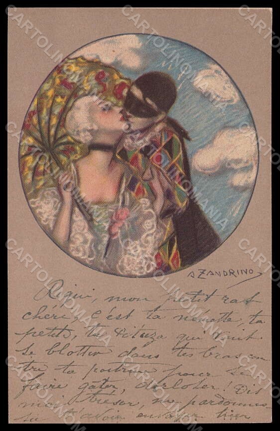 Cartolina Artista Firmata Zandrino Colombine Lady Arlecchino serie 93-6 VK7106
