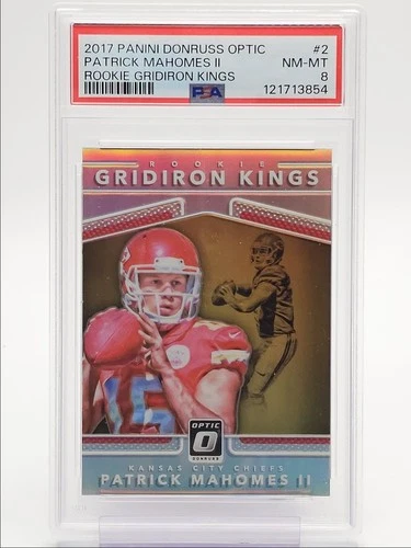 PATRICK MAHOMES 2017 DONRUSS OPTIC ROOKIE GRIDIRON KINGS HOLO RC PSA 8 Q0004