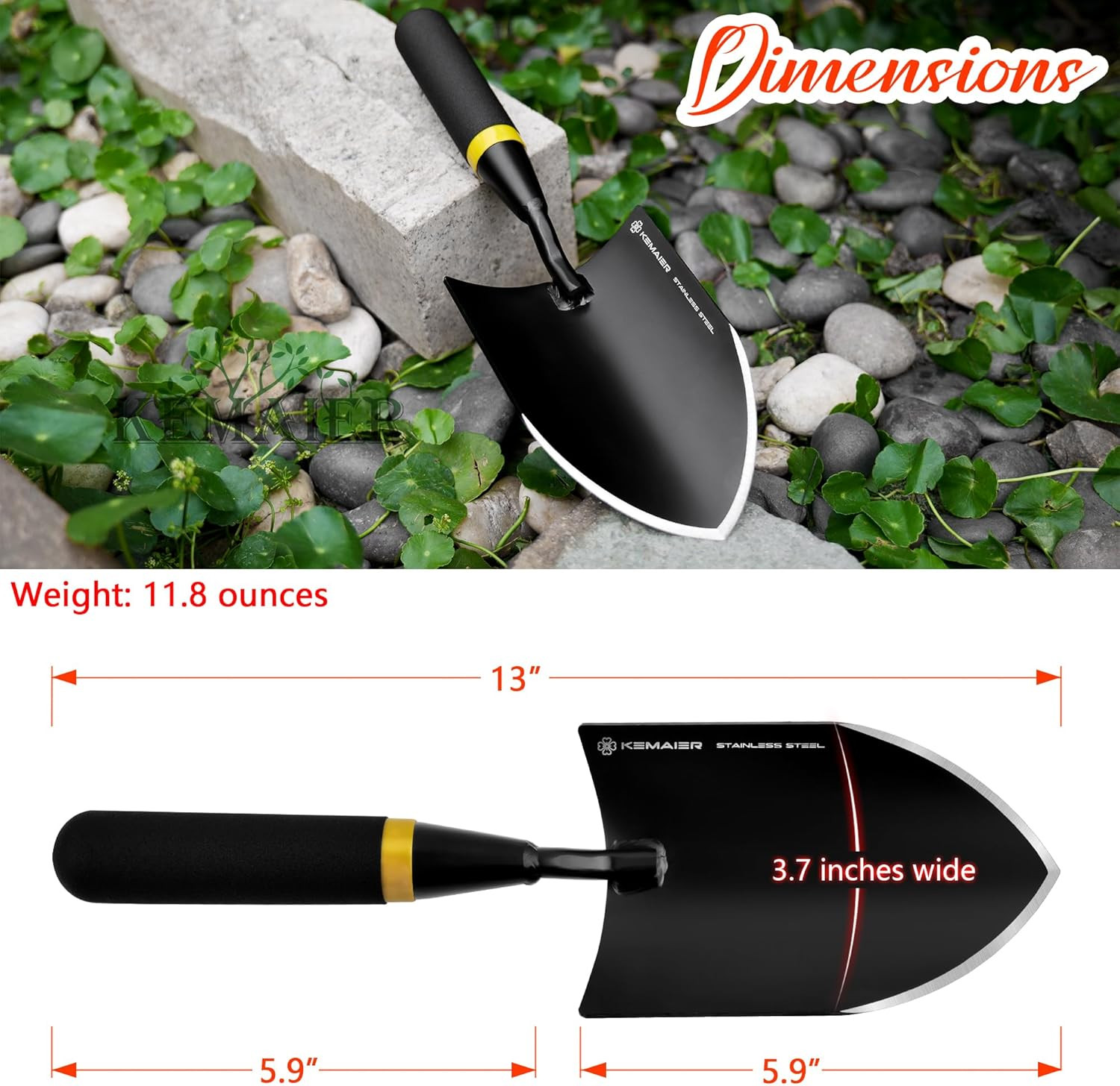 Heavy Duty Stainless Steel Garden Trowel and Shovel, Easy Digging and Weeding, D
