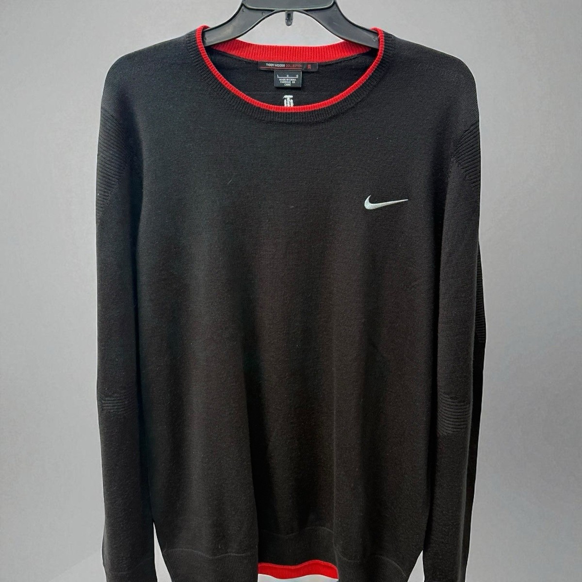 Nike Tiger Woods Merino Wool Sweater Black Red TW Logo Size L