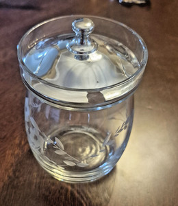  Gorham Etched Glass Condiment Jar with Sterling Silver Lid