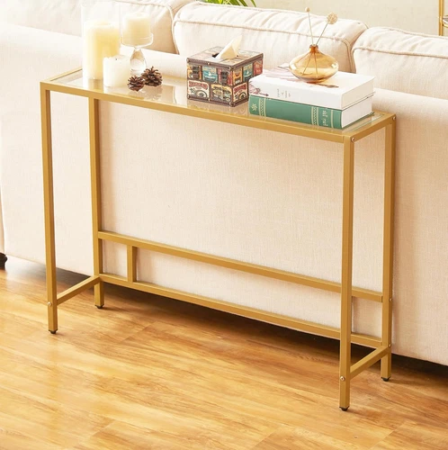 Small Modern Console Table for Entryway, Tempered Glass with Metal Frame Sofa Ta