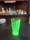 Vintage Uranium Glass Juice Glass Green Depression Glass Grape Pattern UV Glow
