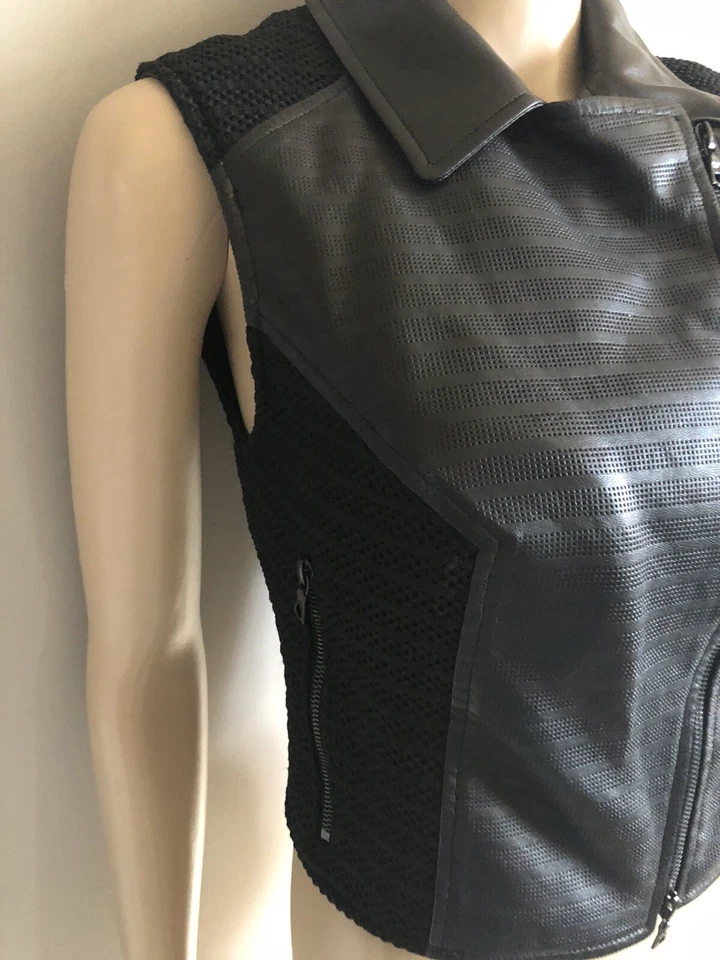 Chaleco DROME Sin Mangas Cuello Frontal Cremallera Cuero Negro Talla XS Florencia, Italia Foto 4 de 4