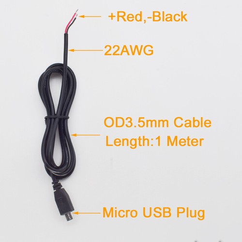 1pc 1M/3.3ft Micro USB Male Plug Cable 2 wires Power Pigtail Cable Cord DIY - Picture 2 of 6