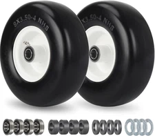 9X3.50-4 Flat Free Lawn Mower Tire and Wheel, Smooth Tread Tire for Zero Turn Mo