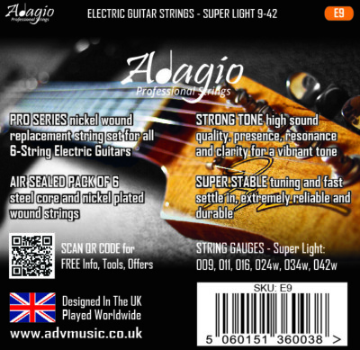 Chitarra Acustica Alvarez Corde Per Chitarra Elettrica Adagio Pro - 3 Confezioni Extra Light 9s, Avvolte Rotonde, Nichel Corde Chitarra Elettrica 10 46 - Foto 5