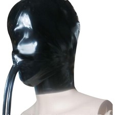 Latex Hood with 2 Long Nasal Tubes Rubber Mask Experience Suffocation Fetish US