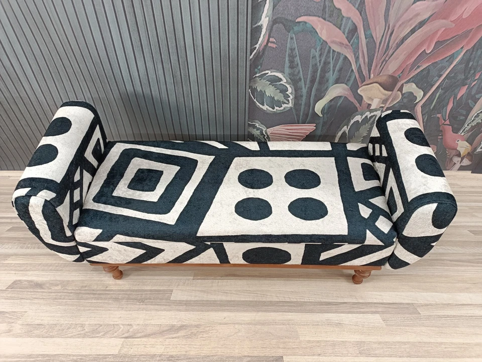 Armed Storage Ottoman Bench with White and Black Modern Living Room Seat - Image 4 of 4