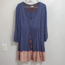 Anthropologie Holding Horses Dress Women 6 Blue Pink Dip Dye Tassel Peasant Boho