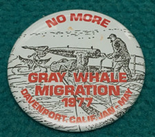 1977 Vintage : GRAY WHALE MIGRATION "No More Hunters" PINBACK BUTTON @ Davenport
