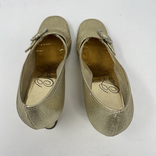 Thom McAn Low Heel Pumps Gold with Rhinestone Buckle Size 7 1970s Vintage - Picture 3 of 21