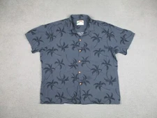 Paradise Found Shirt Adult Extra Large Gray Floral Button Up Hawaiian Camp Men *
