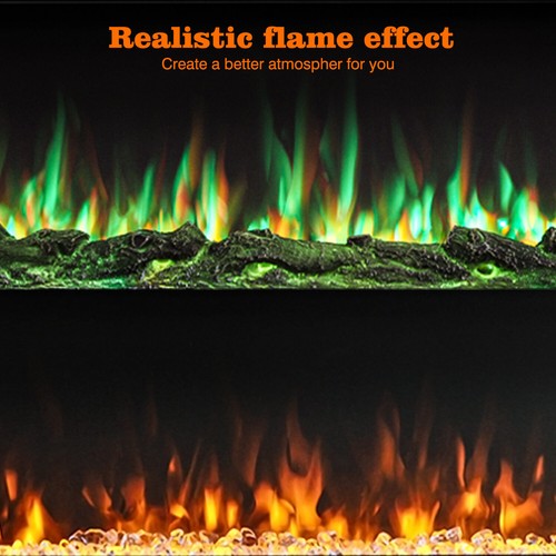 50" Elektrokamin Wandkamin Einbaukamin Elektrischer Kamin Flammeneffekt 1800W - Bild 11 von 13