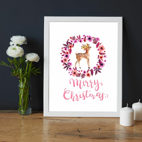 Weihnachtsrahmen Kunst, Frohe Weihnachten Kranz Bilderrahmen mit personalisiertem Namen - Bild 1 von 8