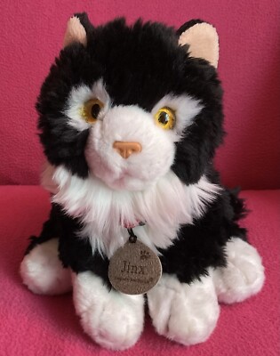 Keel Toys Jinx schwarz-weiße Katze mit orangefarbenen Augen Augenbrauen weiches Plüschtier 10 Zoll
