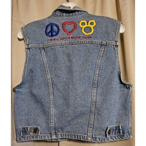 Disney's Vintage 90's Cropped Denim Vest Peace Love & Mickey Mouse Jrs Size Med - Picture 3 of 4