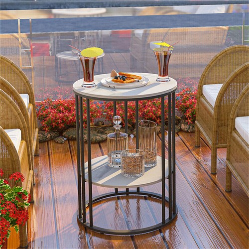 FATIVO Marble Side End Table Round Coffee Table Raised Black Legs Furniture Deco - Picture 7 of 14