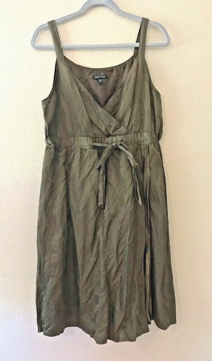 Eileen Fisher Size 14 Sleeveless Summer Dress Lined Knee Faux Wrap Tie |  eBay