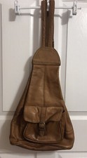 VTG Camel Brown Convertible Backpack Shoulder Sling Bag Genuine Leather Strong