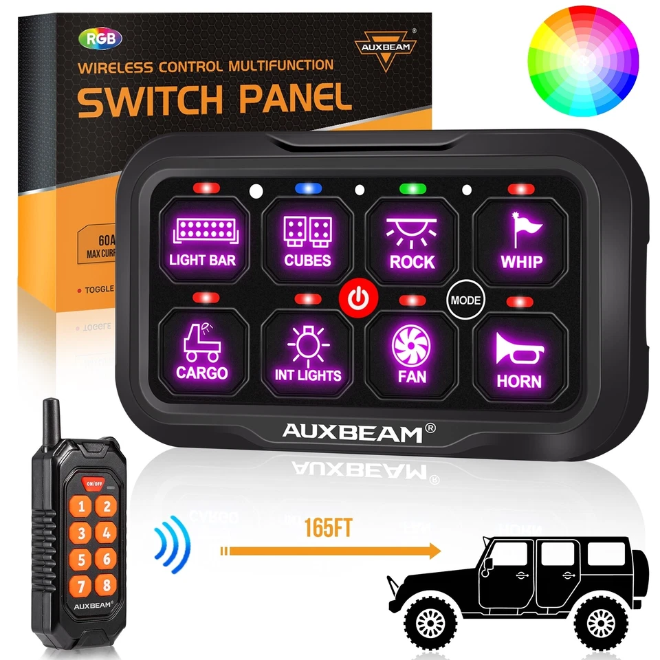 AUXBEAM RGB 8 Gang Switch Panel Remote Control Automatic Dimmable for Dodge Ram - Image 3 of 4