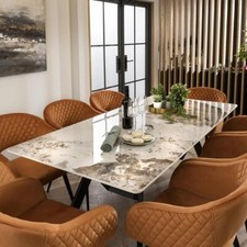 White Ceramic Dining Table And 8 Chairs Orange Velvet Dining Set 180cm