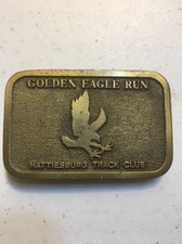 Golden Eagle Run Hattiesburg, MS Track Club Brass Belt Buckle - 3  x2  